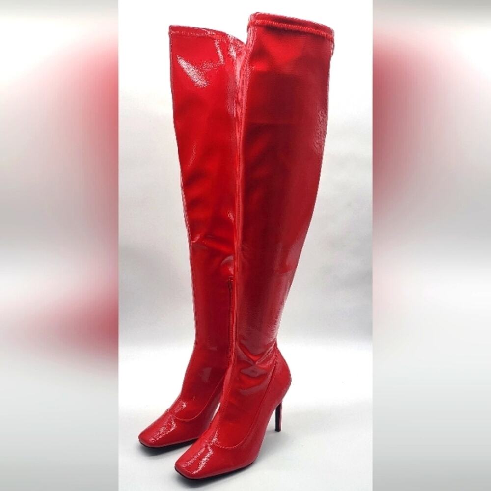 I.N.C. International Concepts Keenahp Red Patent Over-the-Knee Boots 9.5M Vegan - Picture 5 of 11